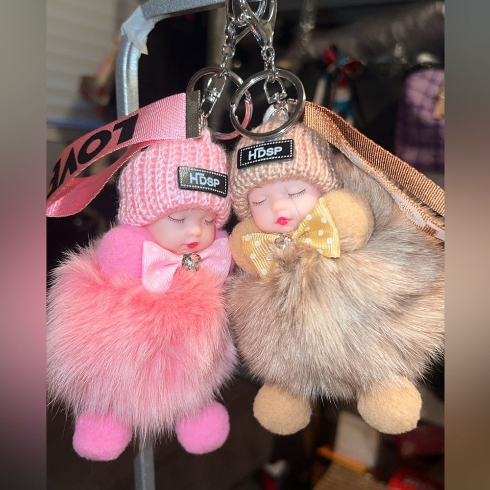 Plush Keychain - Pink Faux Fur Doll - Picture 10 of 16